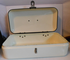 Emaille crèmekleurige broodtrommel