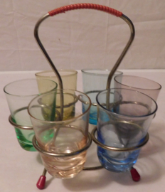 Complete set gekleurde glazen + houder