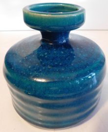 Vintage aardewerk vaas met blauw-groen glazuur