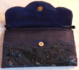 Zwart / Blauwe kralen fashion tas met koord