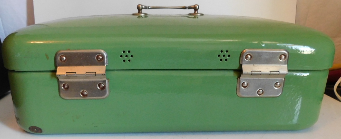 Brocante groene emaille broodtrommel