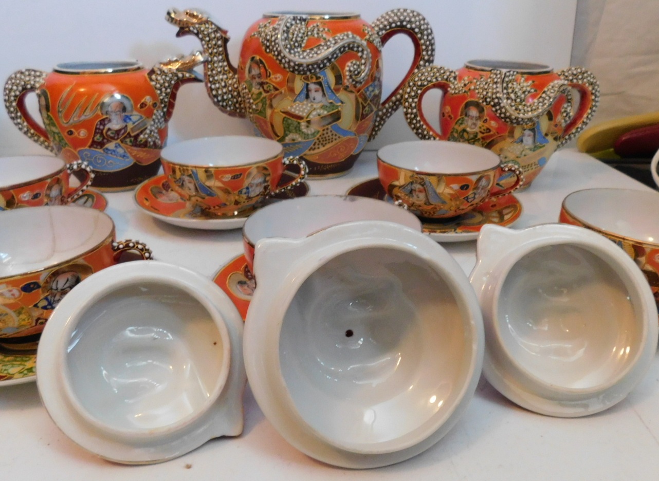 Porseleinen Satsuma Chinese Draken servies