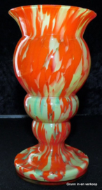 Bohemian orange and green spatter glass vaas