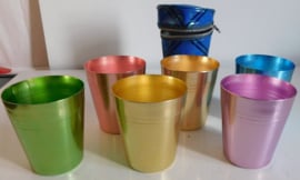 Set aluminium retro bekers met tasje