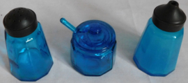 Unieke blauw glazen Peper en zout, mosterd set