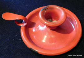 Brocante kaarsenstandaard rood emaille