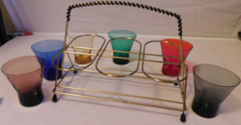 Set gekleurde Retro glazen + houder