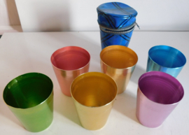 Set aluminium retro bekers met tasje