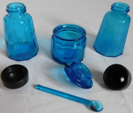 Unieke blauw glazen Peper en zout, mosterd set