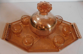 Art Deco Likeurstel, met karaf, 6 glaasjes + dienblad