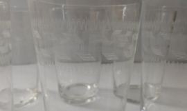 Leerdam bekerglazen met gravure Guilloche Grec