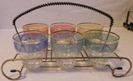 Set gekleurde Retro glazen + houder