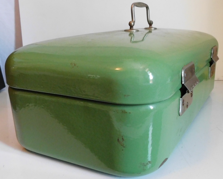 Brocante groene emaille broodtrommel