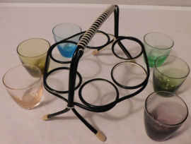 Set gekleurde glazen + houder