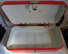Brocante rode emaille broodtrommel