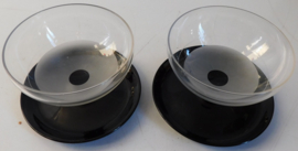 Twee Half gesatineerd glazen met zwarte voet.