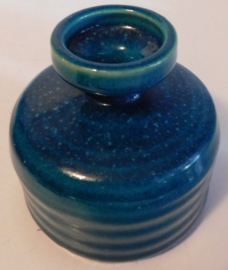 Vintage aardewerk vaas met blauw-groen glazuur