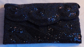 Zwart / Blauwe kralen fashion tas met koord
