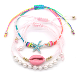 Bracelet Set 3pcs Starfish-Pearls-Shell | Roze