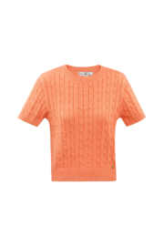 Gebreide trui met kabels en korte mouwen large/extra large – oranje
