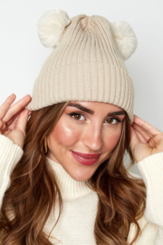 Volwassen - basic muts met bolletjes | beige