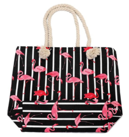 Strandtas Flamingos | Zwart-wit