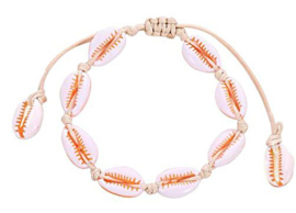 Schelp armbandje | Oranje-wit