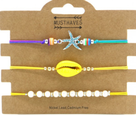 Bracelet Set 3pcs Starfish-Pearls-Shell | Yellow