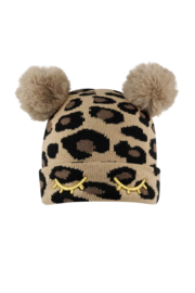 Kids - panterprint muts met ballen | bruin