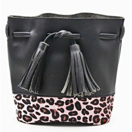 Bag with Leopard print and Tassels  Black-Pink