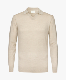 Profuomo BEIGE MERINO OPEN COLLAR POLO