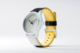 Q&Q RP00J010Y Smile Solar tiener horloge 50 meter 40 mm zwart/ wit/ geel
