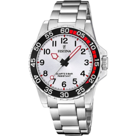 Festina F20459/1 tiener horloge 36 mm 100 meter zilverkleurig/ zwart/ rood