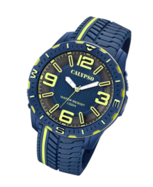 Calypso K5762/4 analoog tiener horloge 48 mm 100 meter blauw/ geel