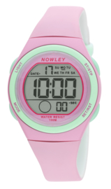 Nowley 8-6303-0-2 digitaal tiener horloge 34 mm 100 meter roze/ mint