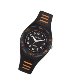 Tekday 653491 analoog tiener horloge 34 mm 100 meter zwart/ oranje