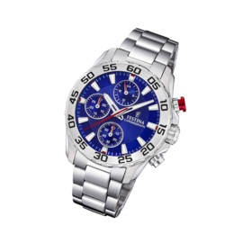 Festina F20457/2 chronograaf horloge 38 mm 50 meter zilverkleurig/ blauw