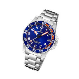 Festina F20459/2 tiener horloge 36 mm 50 meter zilverkleurig/ blauw/ oranje