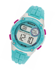 Xonix EE-003 digitaal tiener horloge 36 mm 100 meter turquoise/ zilverkleurig