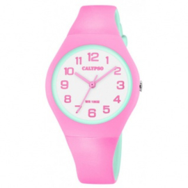 Calypso K5777/6 analoog tiener horloge 34 mm 100 meter roze/ mint