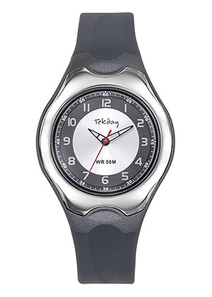Tekday 654128 analoog tiener horloge 37 mm 50 meter grijs/ zilverkleurig