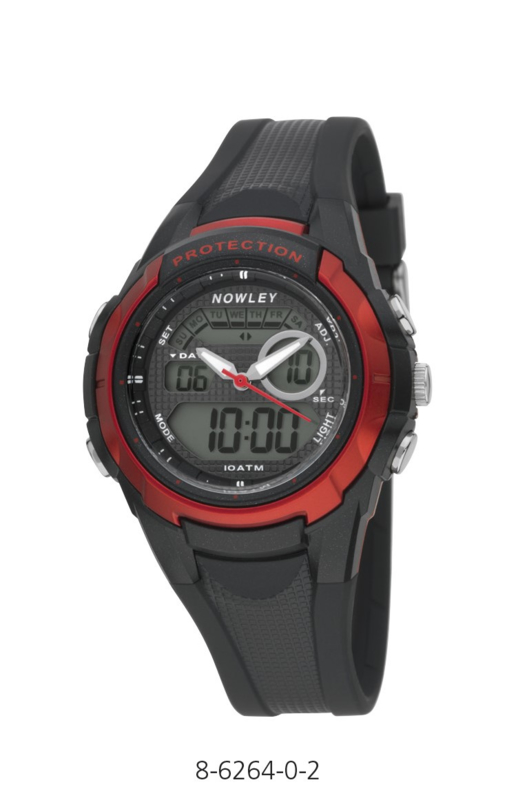 Nowley 8-6264-0-2 analoog/ digitaal tiener horloge 40 mm 100 meter zwart/ rood