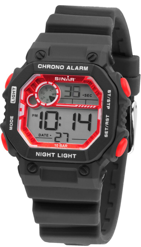 Sinar XE-55-1 digitaal tiener horloge 35 mm 100 meter zwart/ rood