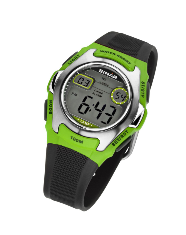 Sinar XE-50-3 digitaal tiener horloge 38 mm 100 meter groen/ grijs | Sinar  horloges