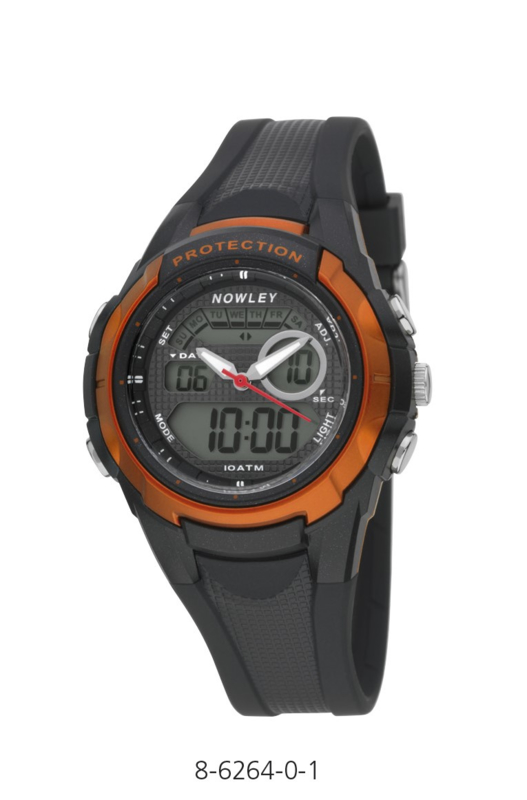 Nowley 8-6264-0-1 analoog/ digitaal tiener horloge 40 mm 100 meter zwart/ oranje