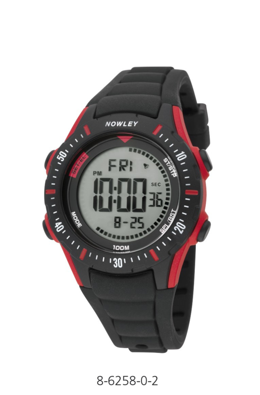 Nowley 8-6258-0-2 digitaal tiener horloge 40 mm 100 meter zwart/ rood