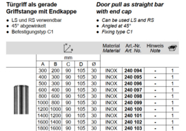 Schuco deurgreep 45° - recht - diverse maten - 240094