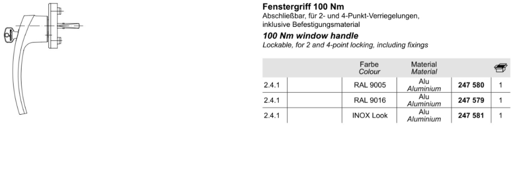 Schuco afsluitbare greep - alu 247581