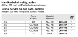 Schuco hefschuifpui greep met cilinderuitsparing buitenzijde - div. kleuren - 269406