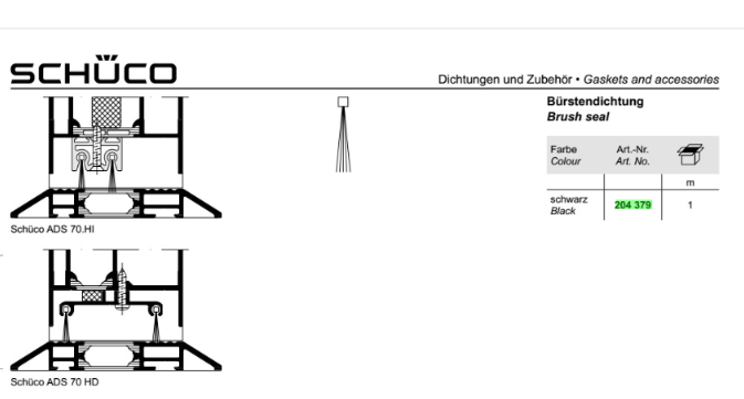 Schüco borstel 204379, 19.5 mm  per 1m - 204379